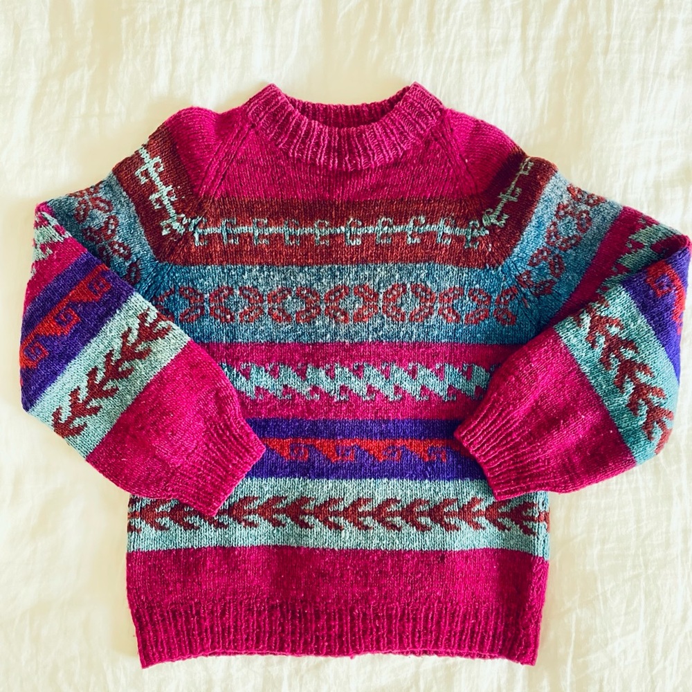 Vintage Bolivian Chunky Wool Grandpa Folk Sweater